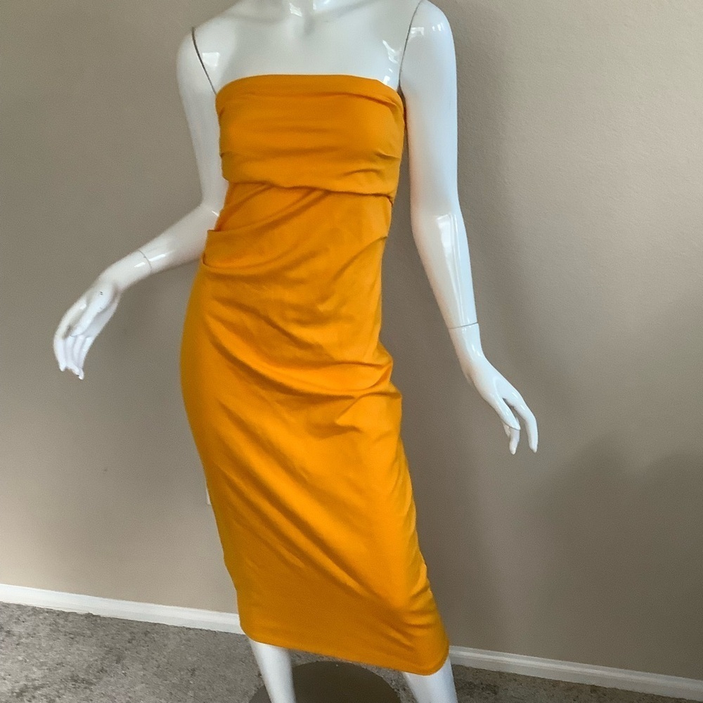 Zara Blogger Fave  Strapless Orange Midi Dress NWT - Picture 4 of 7